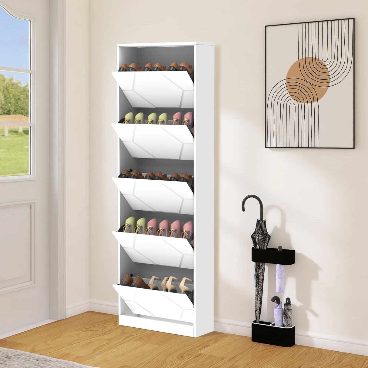 Shoe Storage Cabinet for Entryway, 5 Tiers Shoe Organizer with Carved Panels, Carving Shoe Closet,Vertical Shoe Cabinet - V.I.P Digital Presence