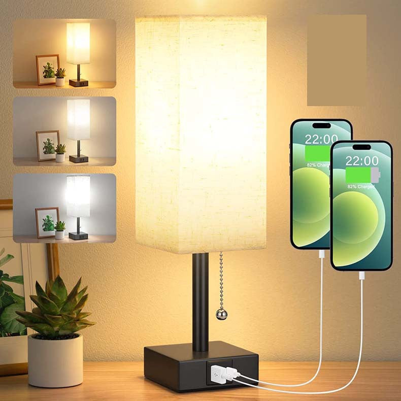 Linen 90 square desk lamp zipper switch three color temperature variable light A+C USB charging - V.I.P Digital Presence