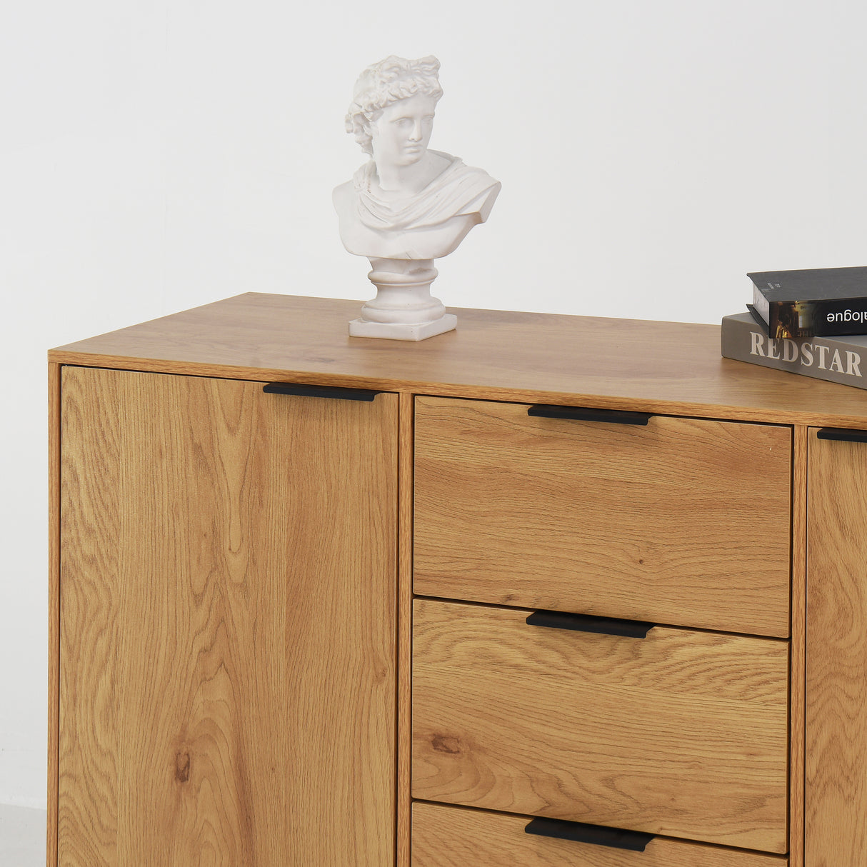 Side panel buffet cabinet with storage room, 47.2 "natural wood color kitchen cabinet with 3 drawers and 2 doors - V.I.P Digital Presence