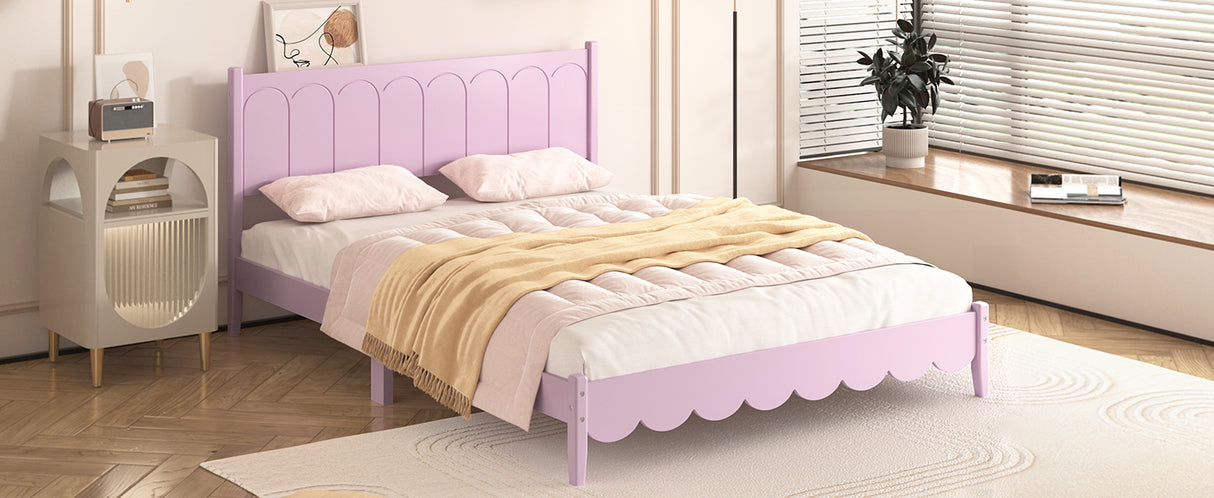 Queen Size Wood Platform Bed Frame, Retro Style Bed with Rectangular Headboard,No Need Box Spring,Pink - V.I.P Digital Presence