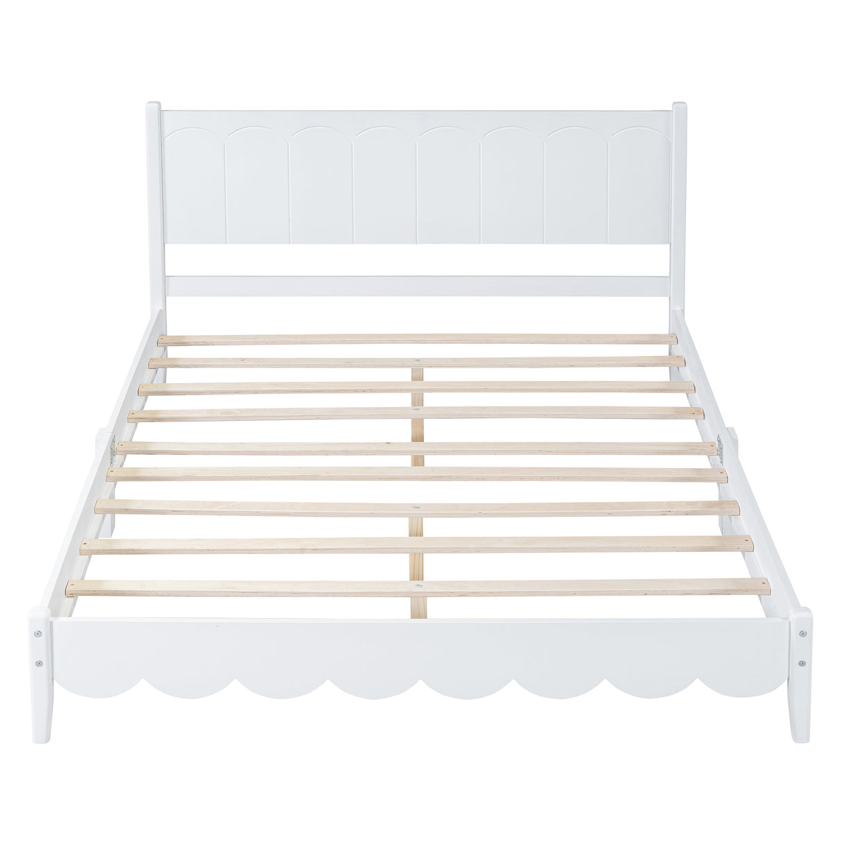Queen Size Wood Platform Bed Frame, Retro Style Bed with Rectangular Headboard,No Need Box Spring,White - V.I.P Digital Presence