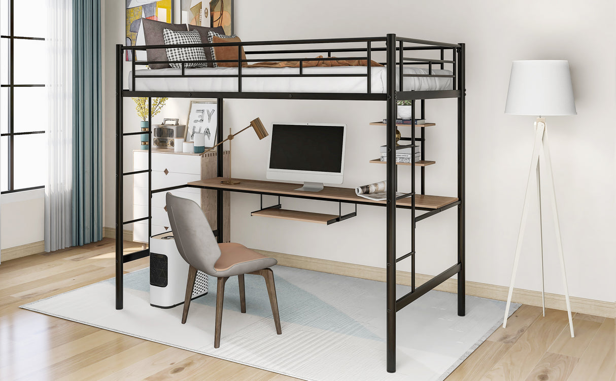 Loft Bed with Desk and Shelf Space Saving Design Twin