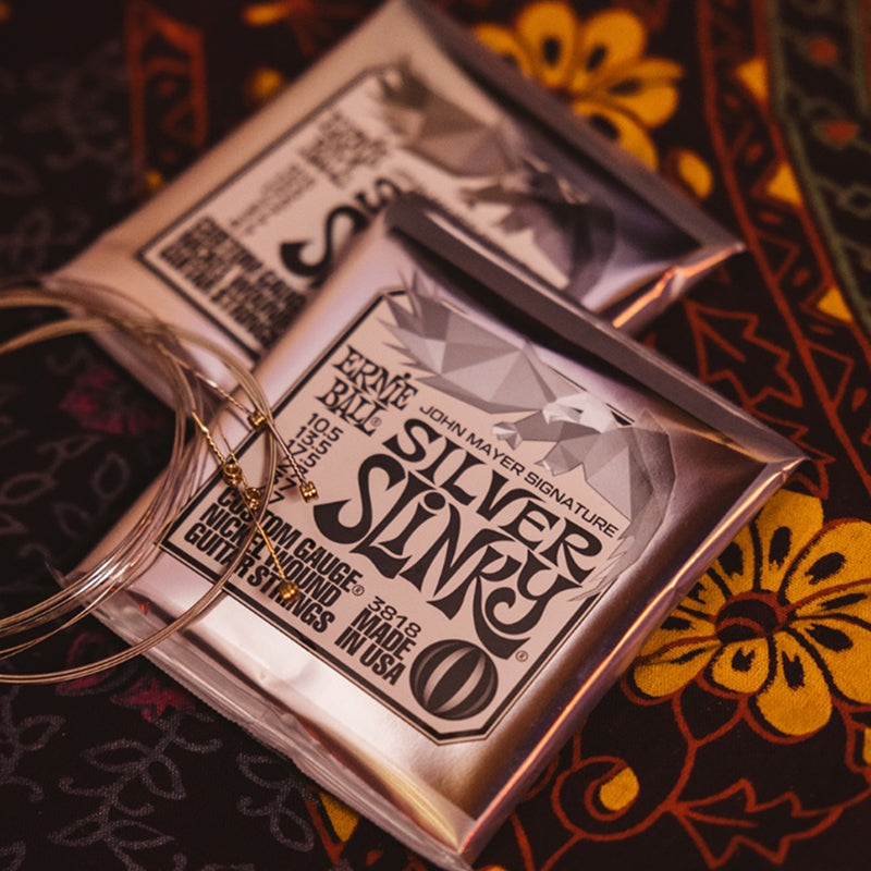 Ernie Ball John Mayer Silver Slinky Nickel Wound Electric Guitar Strings 3-Pack Tin - 10.5-47 Gauge - V.I.P Digital Presence