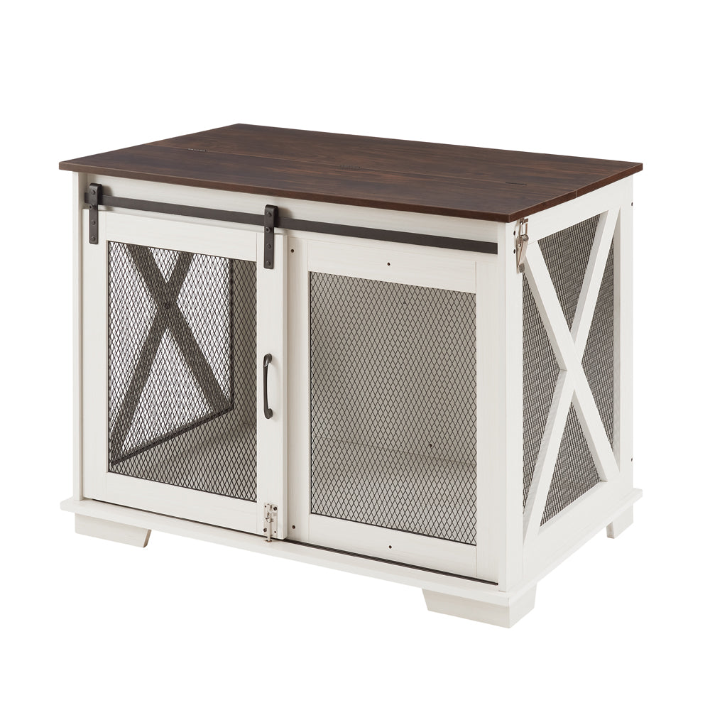 Farm kennel Flat noodles furniture with sliding barn door, farm wooden kennel end table, dog house with removable partition - V.I.P Digital Presence