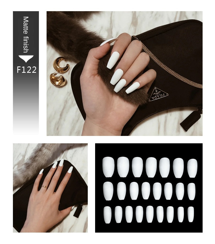 Nail Art Fake Nails Stiletto Tips Clear Press on Long False with Glue Coffin Stick Display Full Cover Artificial Designs Matte - V.I.P Digital Presence