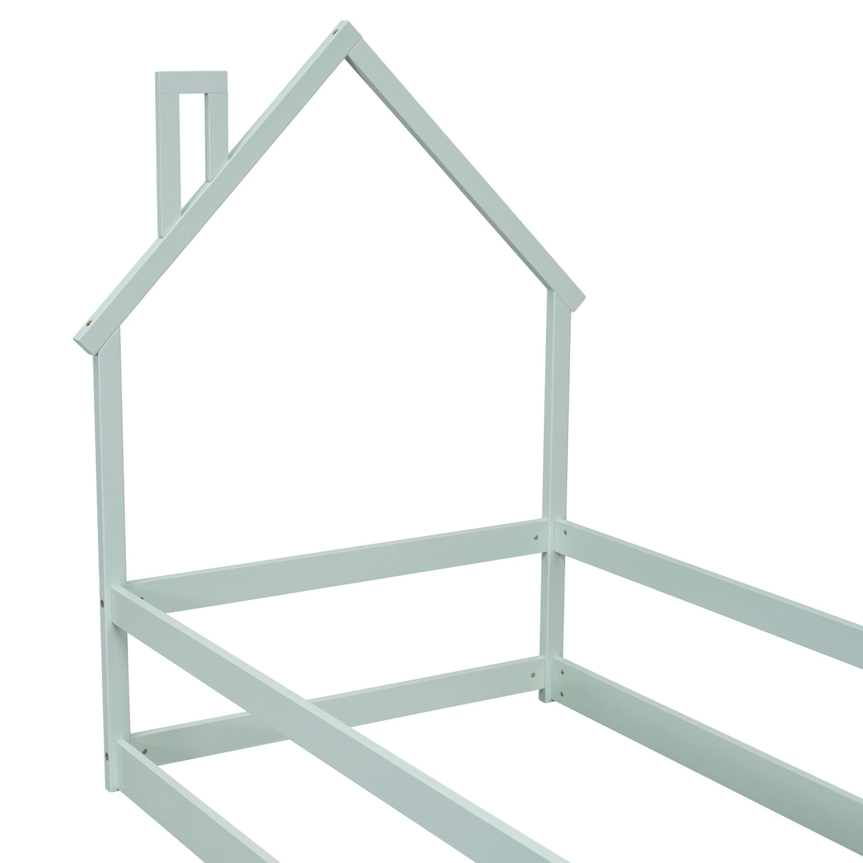 Twin Size Wood bed with House-shaped Headboard Floor bed with Fences,Light Green - V.I.P Digital Presence