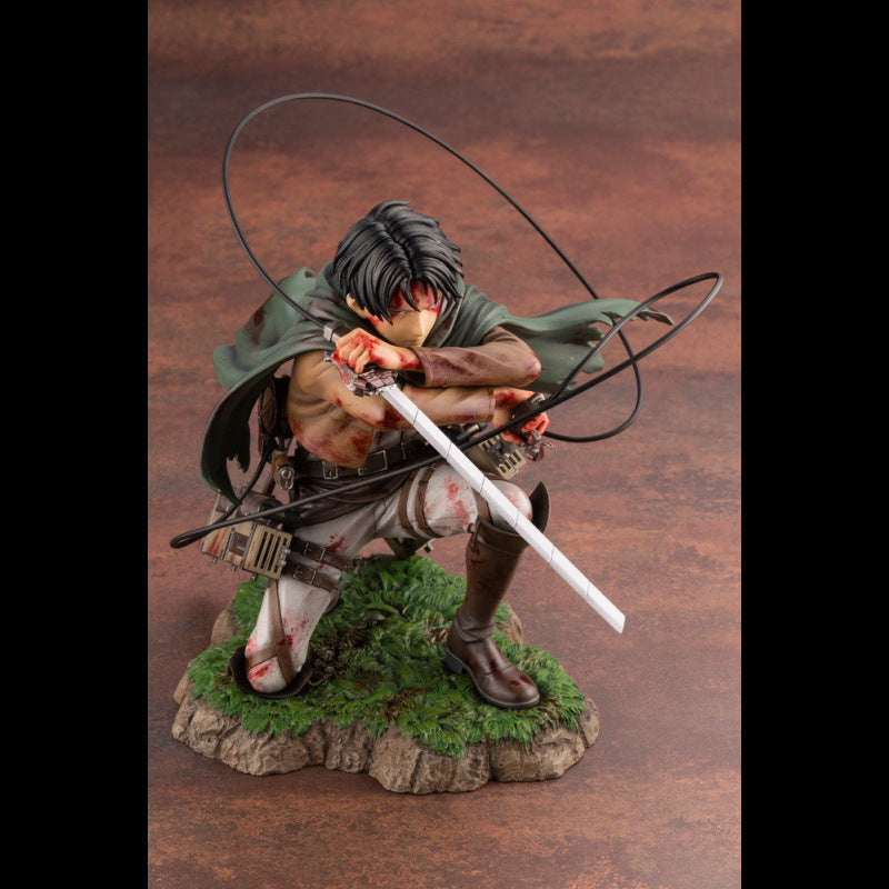 Attack on the giant army commander Liweier's figurine battle damage kneeling posture blood battle figurine anime model