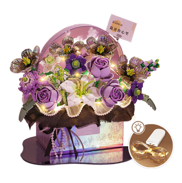 Flower bouquet gift box patchwork wooden flower with light toy eternal flower box