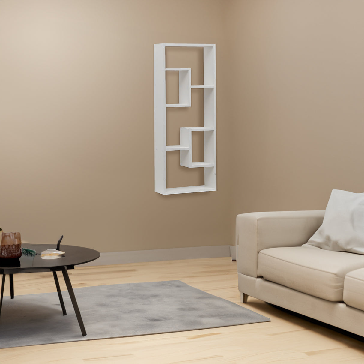 Bookshelf, Freestanding Wood Open Bookcase with 5 Cubes, with 2 keyhole hangers, Home Office Décor Rectangular Storage - V.I.P Digital Presence