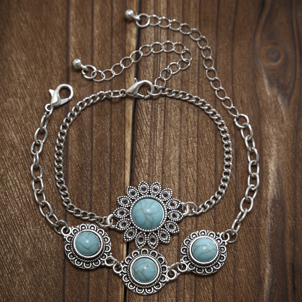 Ethnic style retro alloy turquoise bracelet Bohemian artistic bracelet set for women - V.I.P Digital Presence