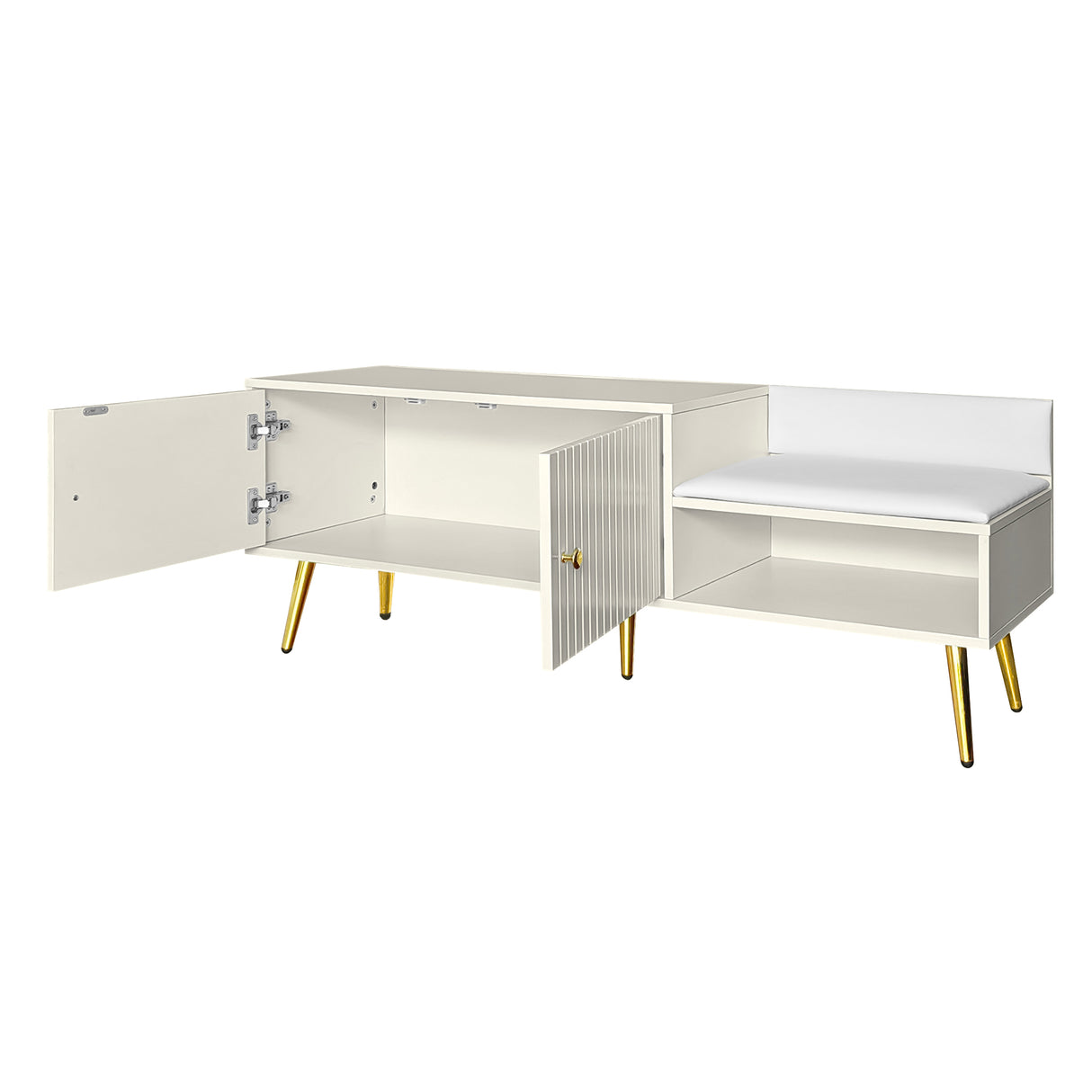 Modern Shoe Storage Bench with Hidden Storage and Upholstered Cushions for Bedside, Living Room and Entryway ((Antique White) - V.I.P Digital Presence