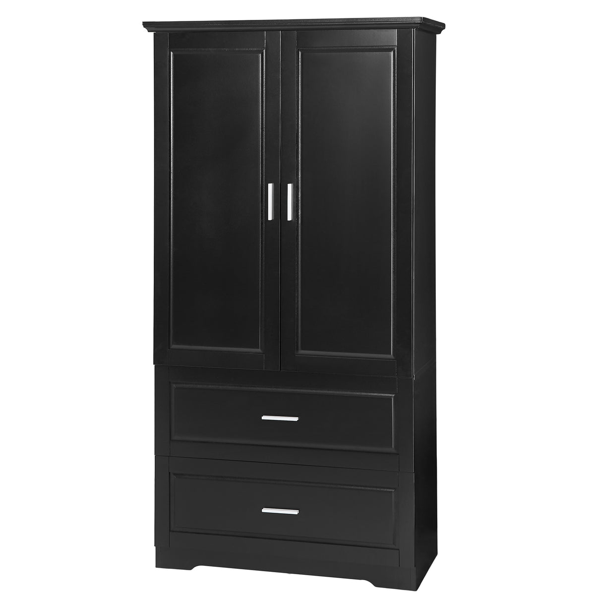 Tall Bathroom Storage Cabinet, Cabinet with Two Doors and Drawers, Adjustable Shelf, MDF Board, Black - V.I.P Digital Presence