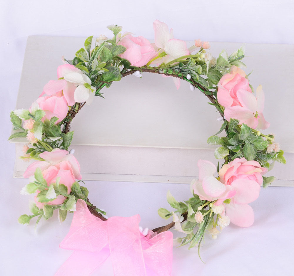 Spring flower wreath, fresh simulation flower headdress, green plants, flowers, crown, bride's vacation, wedding headdress, flow - V.I.P Digital Presence