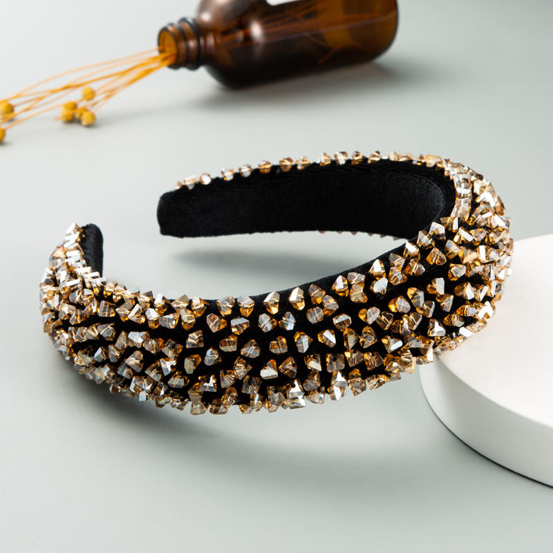 New Baroque Headband Feminine Color Hand-Stitched Glass Bead Headband Thin Sponge Headband - V.I.P Digital Presence