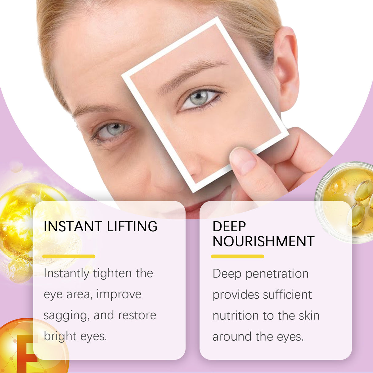 Crema para ojos suave, delicada, hidratante, iluminadora, reafirmante y masajeadora.