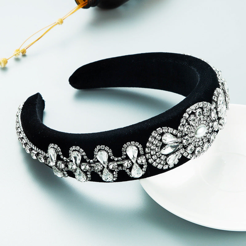 Hair Hoop Heavy Craft Retro Palace Feng Shui Drill Sponge Head Hoop Wide Side Baroque High Skull Top Hair Accessories - V.I.P Digital Presence