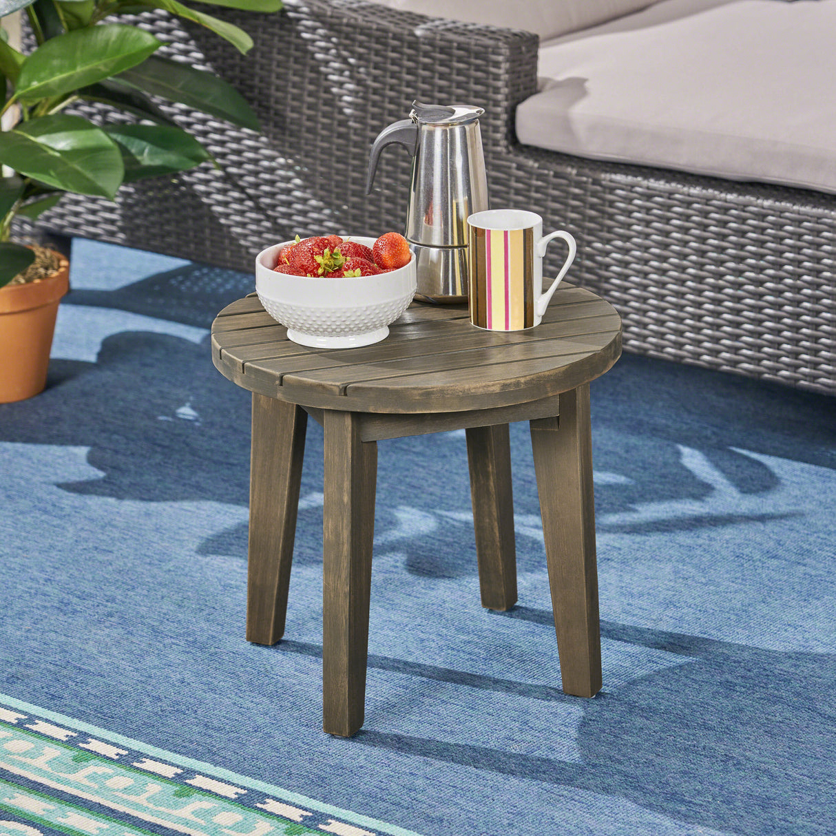 Outdoor 16" Acacia Wood Side Table, Gray Finish - V.I.P Digital Presence