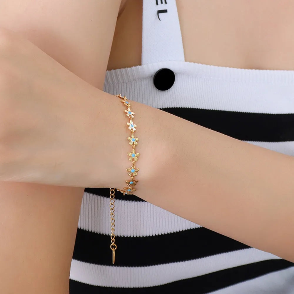 Golden Flower Blue Drip Oil Bracelet - V.I.P Digital Presence