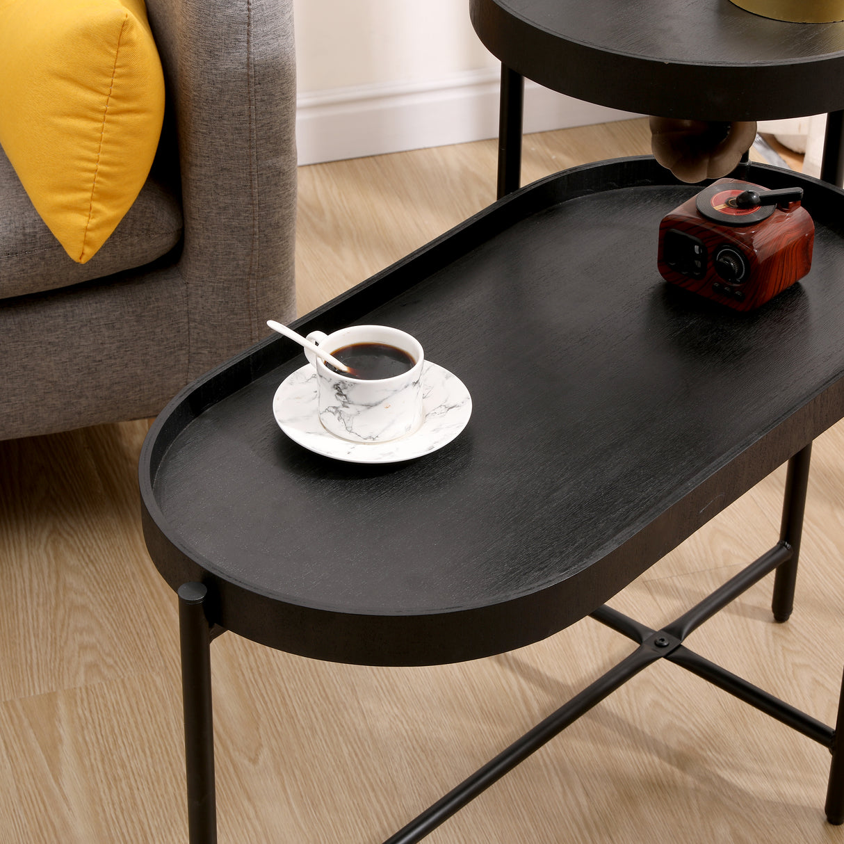 2-Tier Black Side Table with Storage Sofa Table for Living Room Metal Frame & Wooden Desk End Table - V.I.P Digital Presence