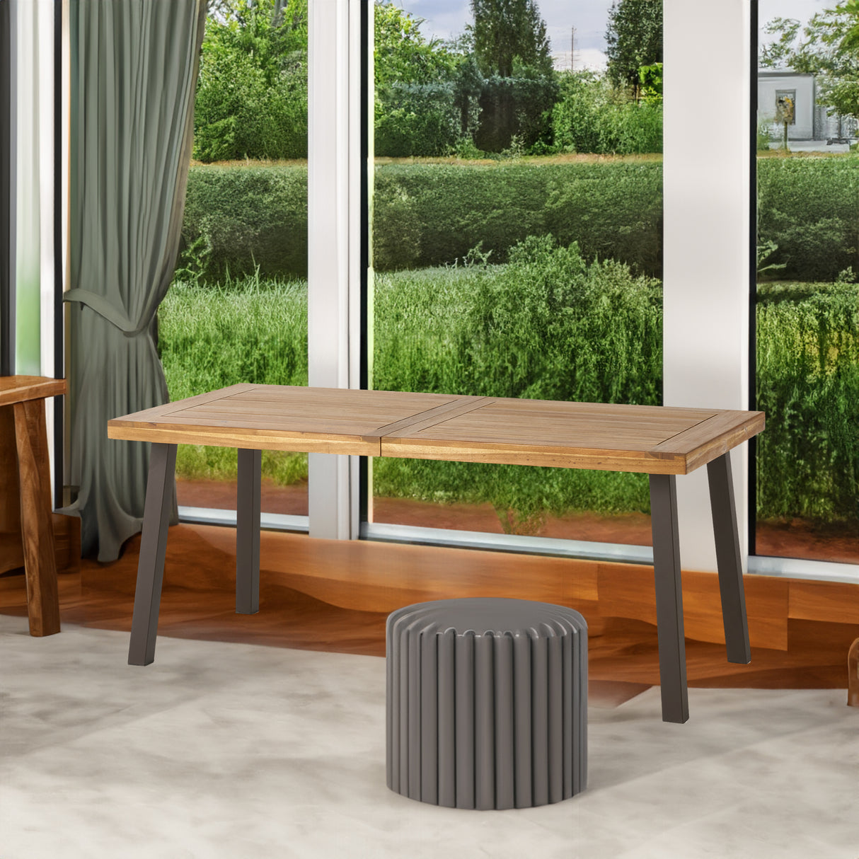 Della Acacia Wood Dining Table, Natural Stained with Rustic Metal, Brown, Grey - V.I.P Digital Presence