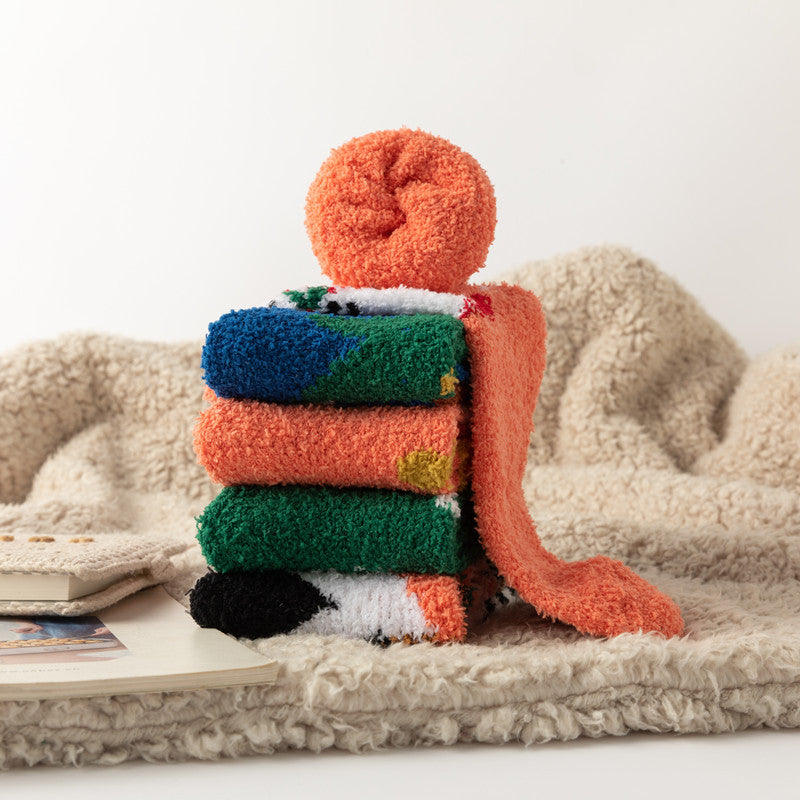 Christmas orange socks for children, winter thick INS trendy warm home socks, coral fleece flooring - V.I.P Digital Presence