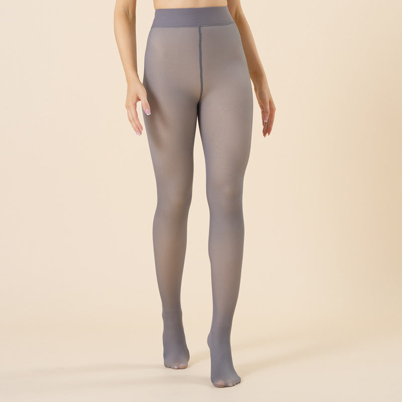 Wearing fake flesh through oversized single crotch leggings for warmth, women's bare legs with plush and thick translucent pantyhose - V.I.P Digital Presence