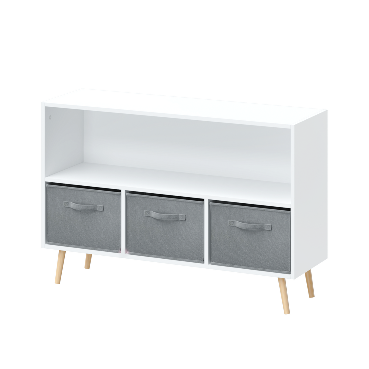 Kids bookcase with Collapsible Fabric Drawers Children's Book Display Toy Storage Cabinet Organizer White/Gray - V.I.P Digital Presence