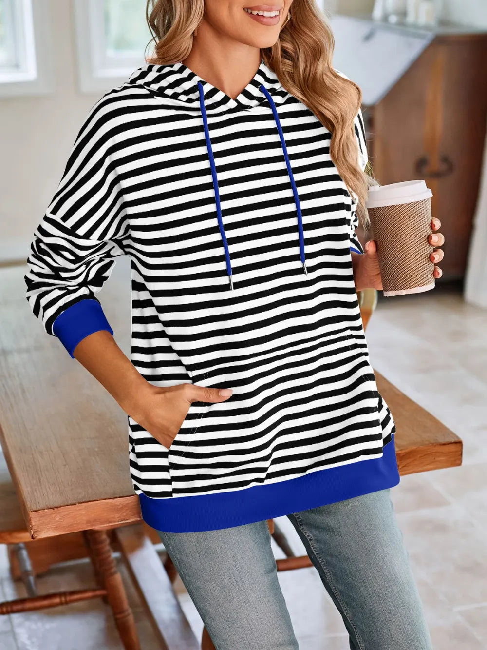 Loose casual striped hooded sweatshirt - V.I.P Digital Presence