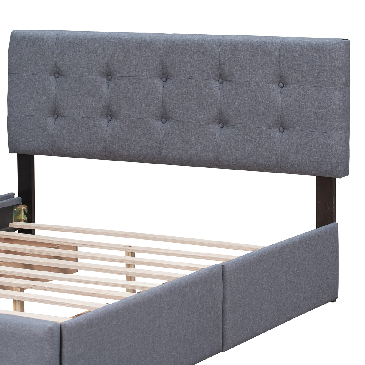 Upholstered Platform Bed with Classic Headboard and 4 Drawers No Box Spring Needed Linen Fabric Queen Size Dark gray - V.I.P Digital Presence