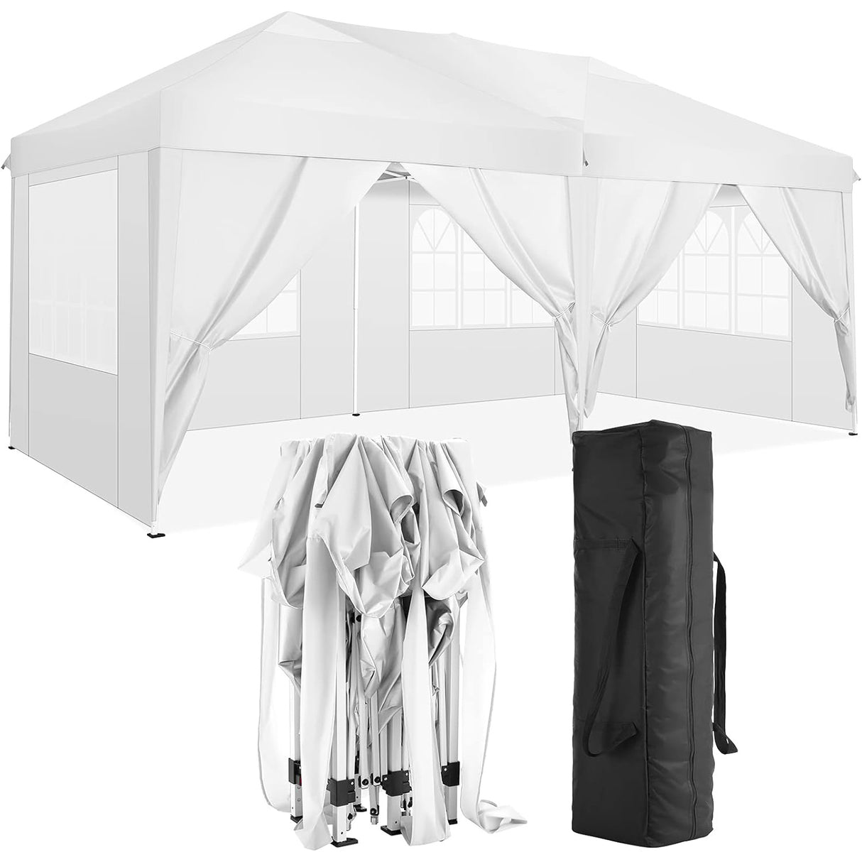 10'x20 'folding canopy with 6 detachable side walls outdoor activity shelters UPF 50+terrace portable tent (white) - V.I.P Digital Presence