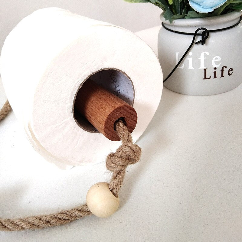 Nordic Indoor Wooden Solid Wood Hemp Rope Animal Tissue Holder Children's Room Decoration Wall Hanger Hemp Rope Hook Toilet Paper Holder - V.I.P Digital Presence