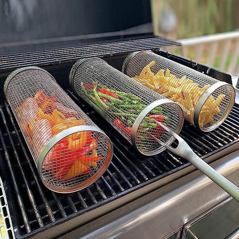 Cesta de barbacoa con ruedas, de metal, portátil, para exteriores, camping, utensilios de cocina