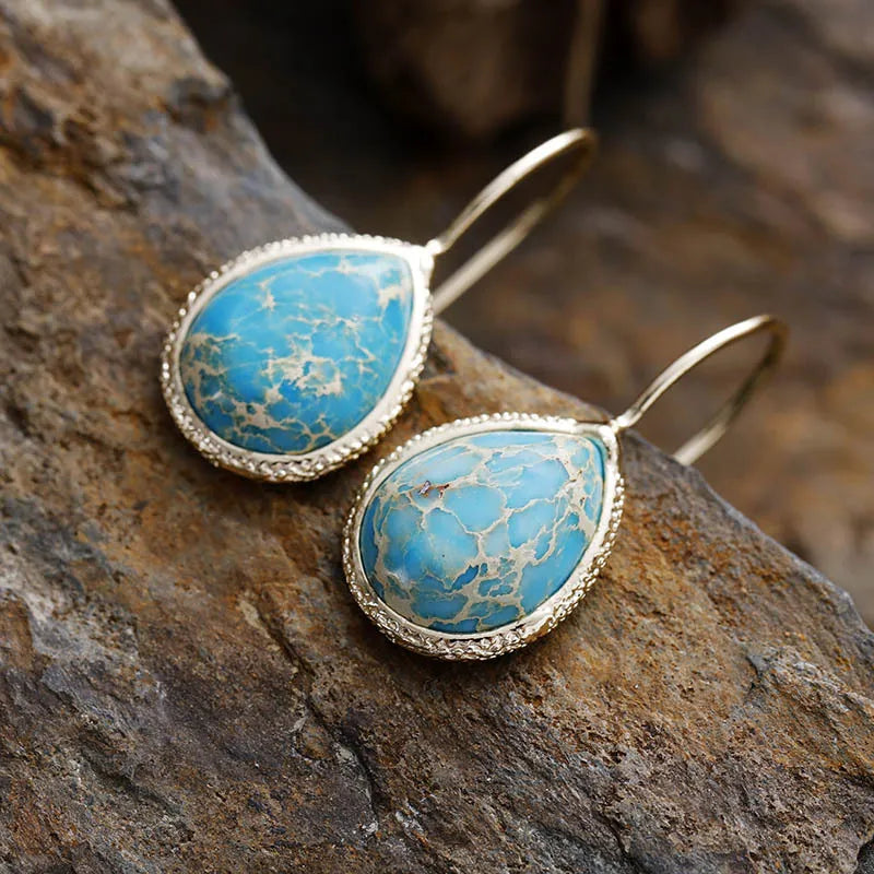 Copper Natural Stone Teardrop Shape Earrings - V.I.P Digital Presence