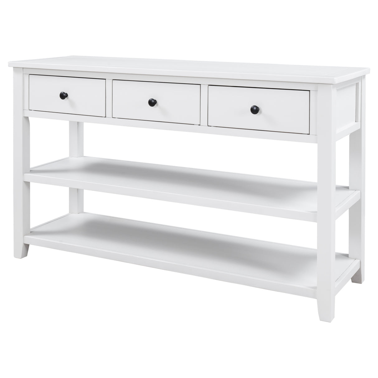 Retro Design Console Table with Two Open Shelves, Pine Solid Wood Frame and Legs for Living Room (Antique White) - V.I.P Digital Presence