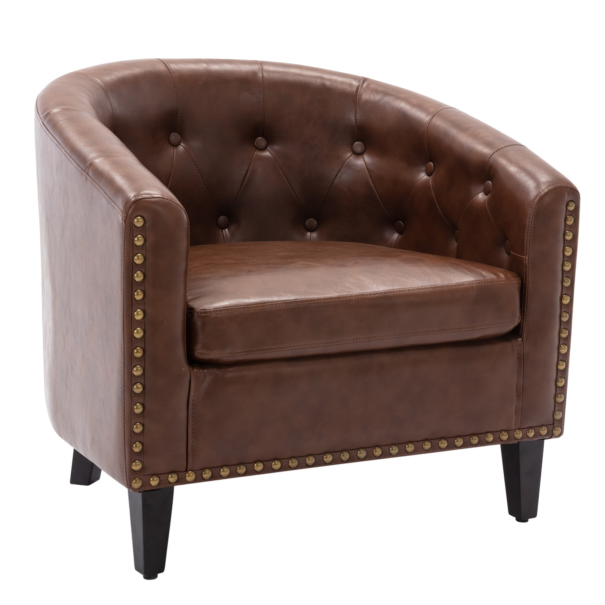 PU Leather Tufted Barrel ChairTub Chair for Living Room Bedroom Club Chairs - V.I.P Digital Presence