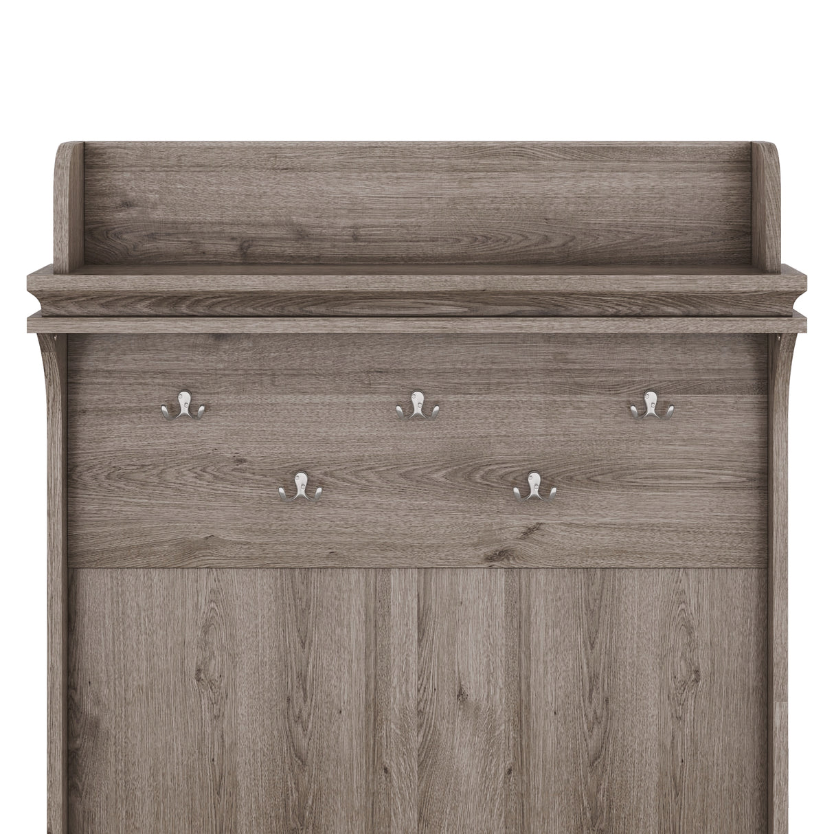 Hall tree with storage desk, entrance desk with drawers and 5 hooks, display rack,Oak - V.I.P Digital Presence