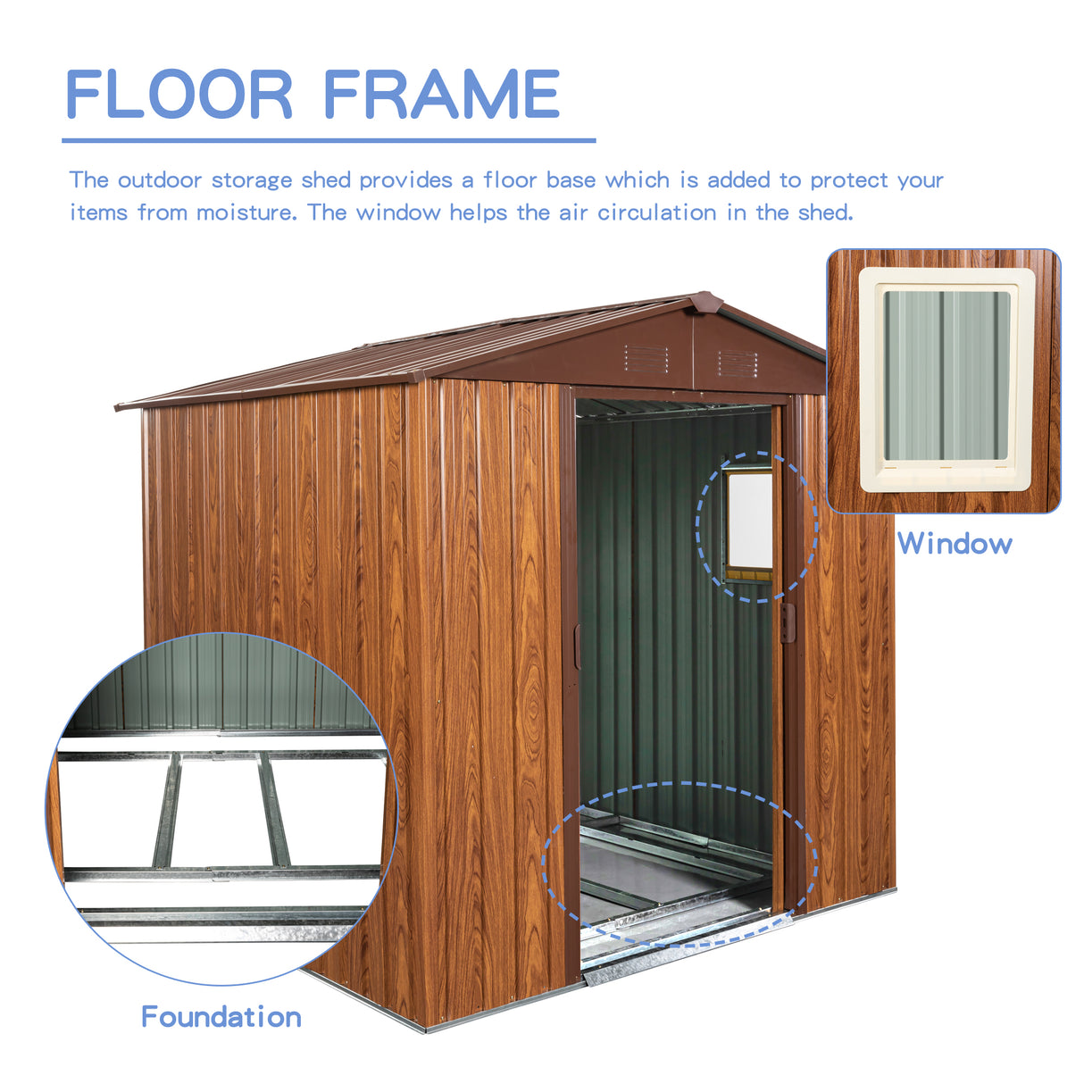6ft x 6ft Outdoor Metal Storage Shed with Metal Floor Base ,With window - V.I.P Digital Presence