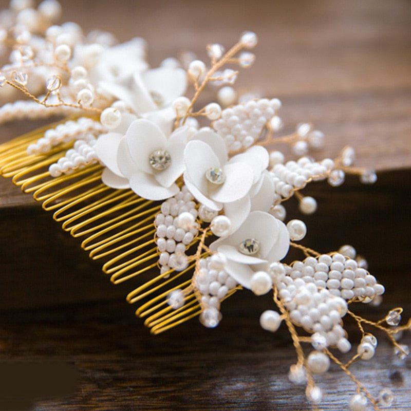 Queenco Gold Bridal Hair Comb Pearl Beads Wedding Hair Accessories Women Headpiece Girl's Hair Vine Party Hair Jewelry - V.I.P Digital Presence