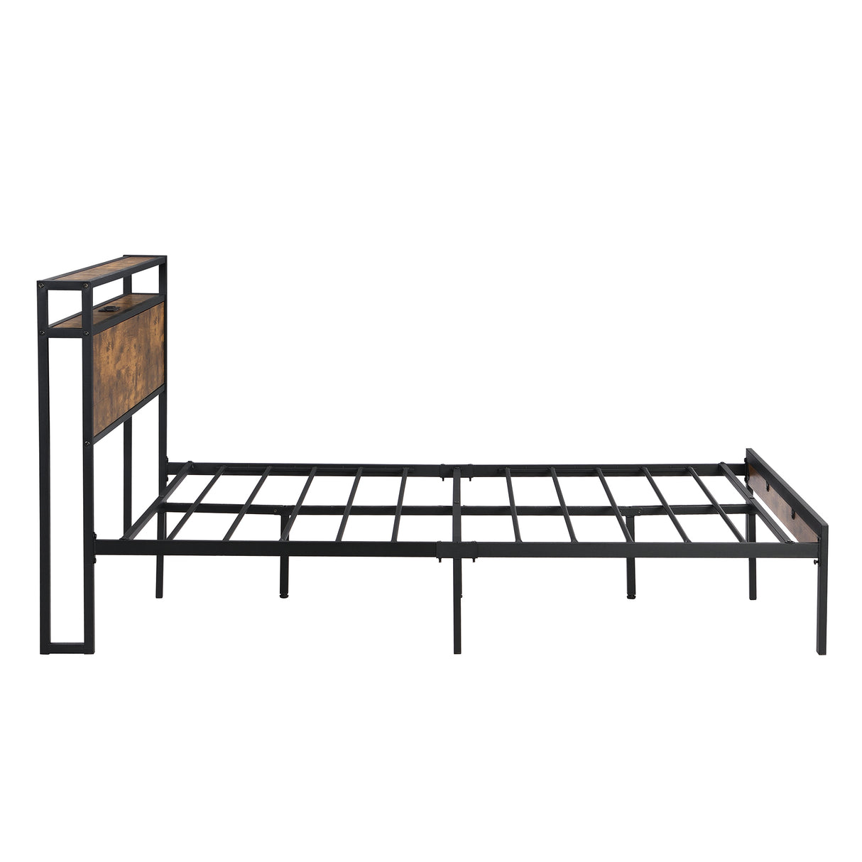 Queen Size Metal Platform Bed Frame with Wooden Headboard and Footboard with USB LINER - V.I.P Digital Presence