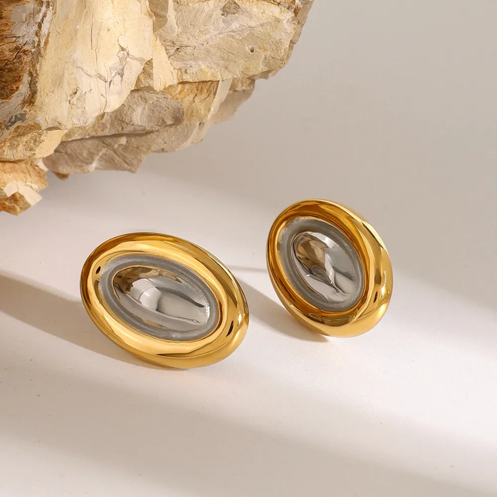 Stainless steel color blocked oval earrings fashionable and versatile titanium steel earrings - V.I.P Digital Presence