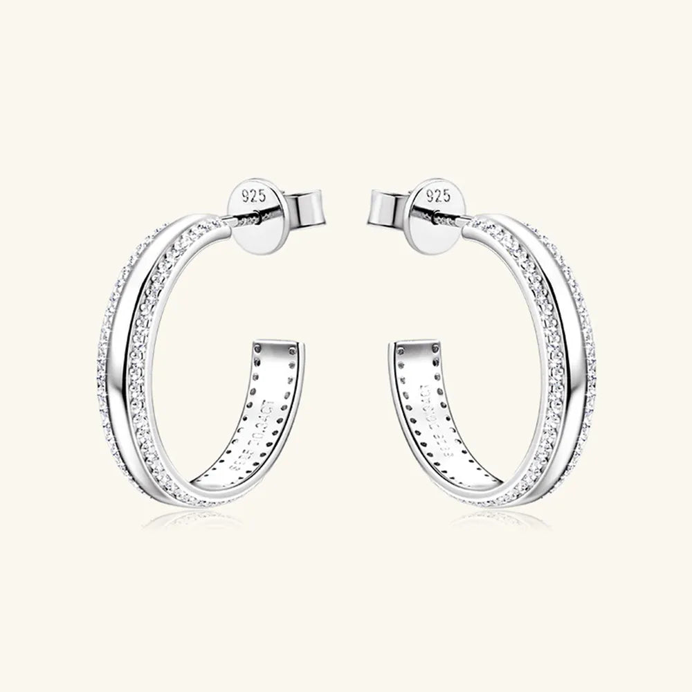 925 Sterling Silver Inlaid Moissanite C-Hoop Earrings - V.I.P Digital Presence