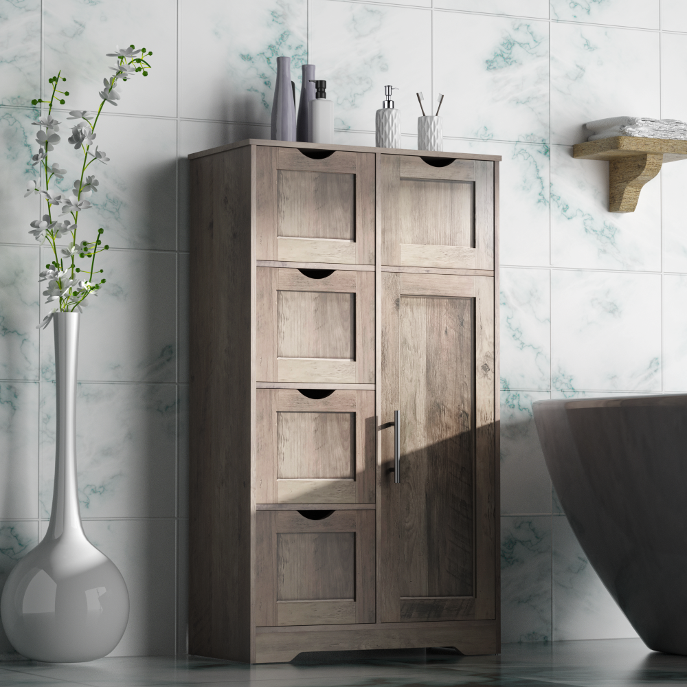 Bathroom Storage Cabinet with Storage 5 Drawers and 1 Door, Entryway Cabinet with Adjustable Shelf Grey - V.I.P Digital Presence