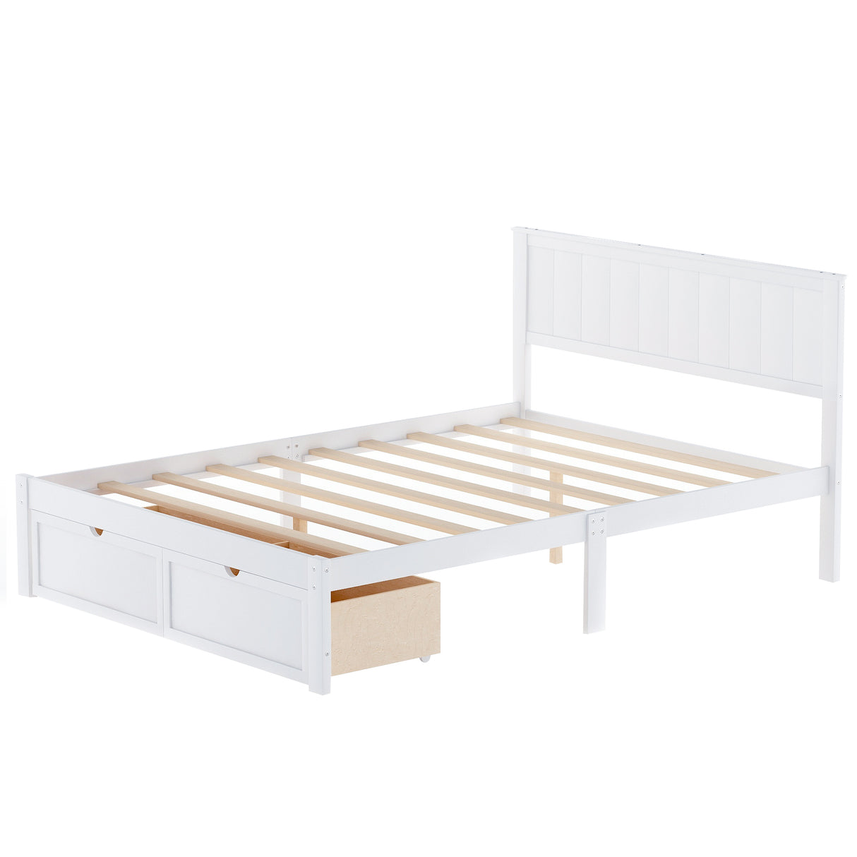 Full Size Platform Bed with Under-bed Drawers White - V.I.P Digital Presence