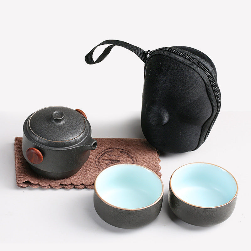Black pottery quick guest cup one pot two cups household outdoor travel tea set portable bag Kung Fu outdoor portable bubble - V.I.P Digital Presence