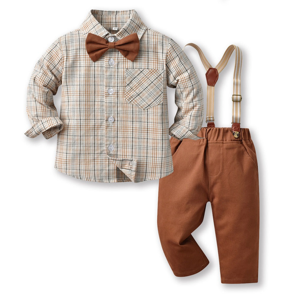 Children's Clothing Autumn Korean Version Multi-Color Plaid Long Sleeve Cotton Shirt Suspenders Boys' Suit - V.I.P Digital Presence