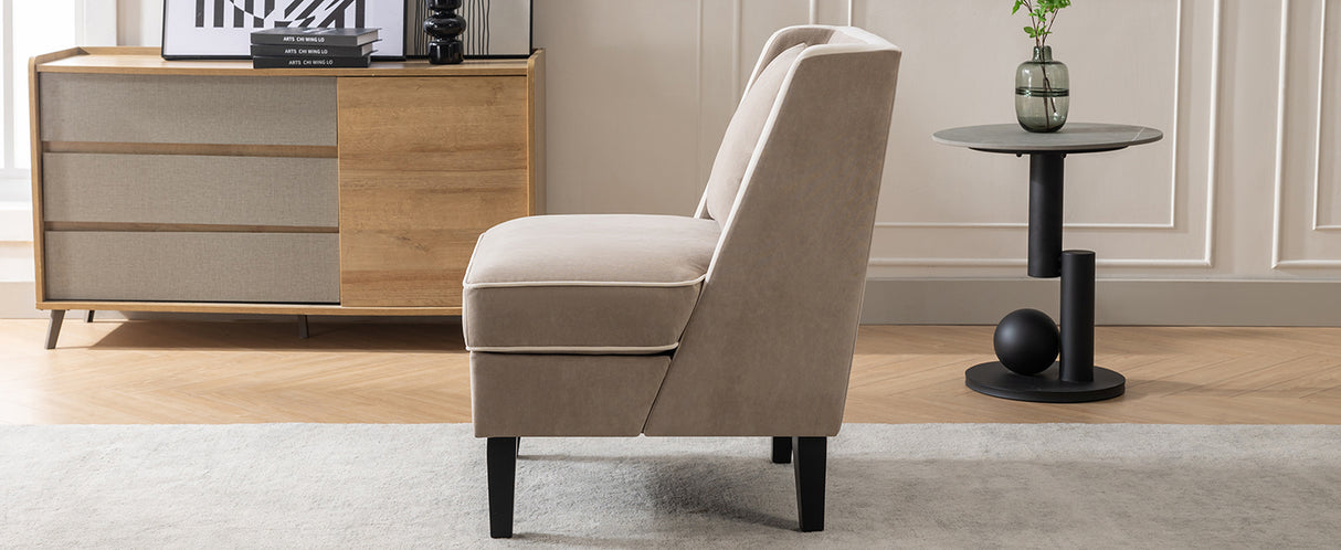 Velvet Upholstered Accent Chair with Cream Piping, Tan and Cream - V.I.P Digital Presence
