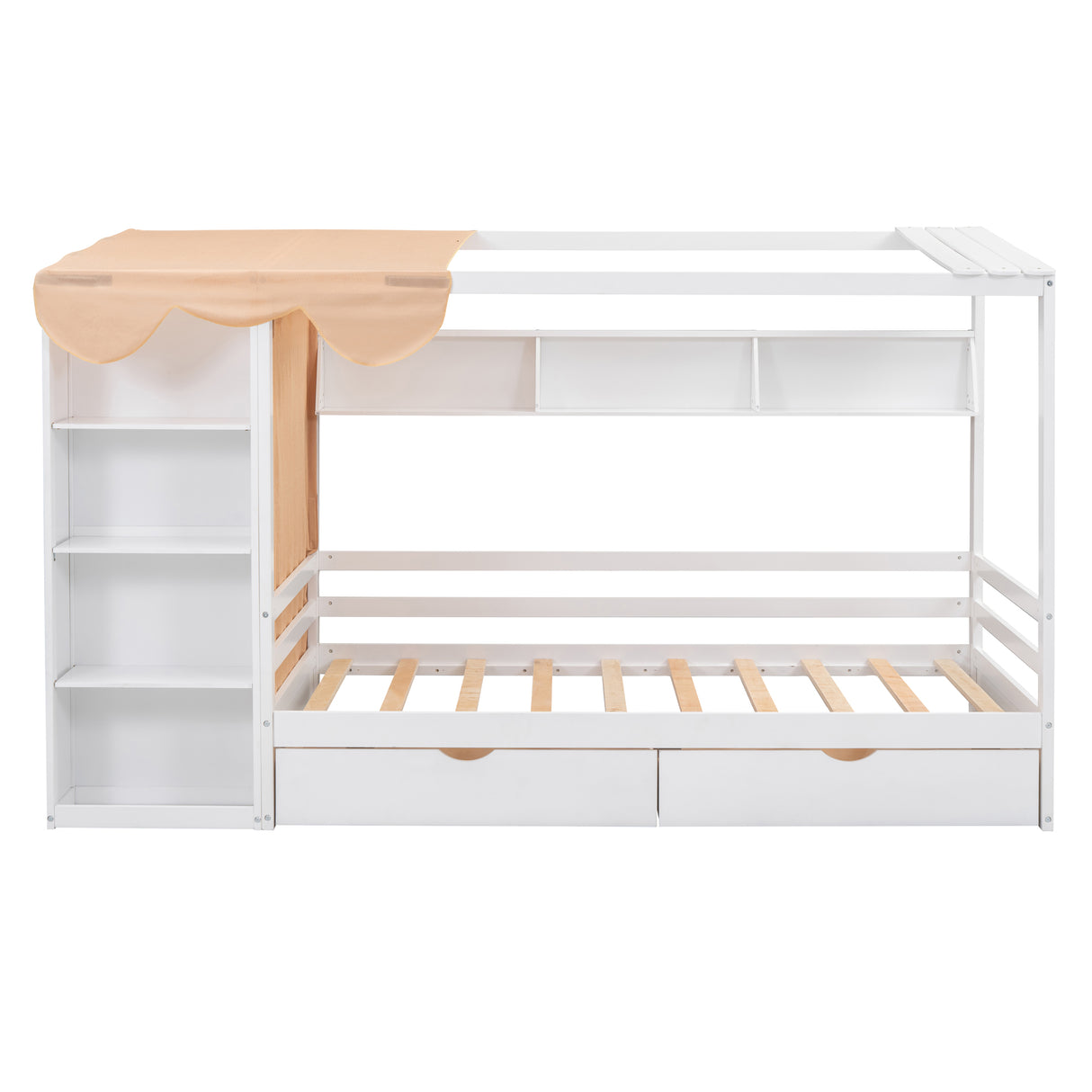 Twin size House Bed with Two Drawers and Wardrobe,White - V.I.P Digital Presence