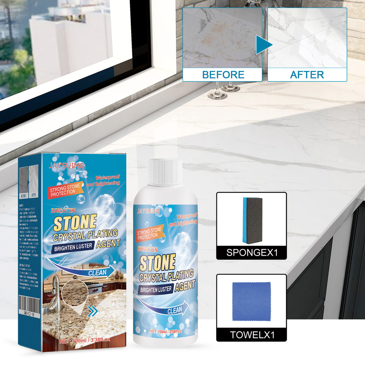 Stone Crystal Plating Kitchen Quartz Stone Tile Countertop Scratch Repair Cleaning Stain Brightener - V.I.P Digital Presence