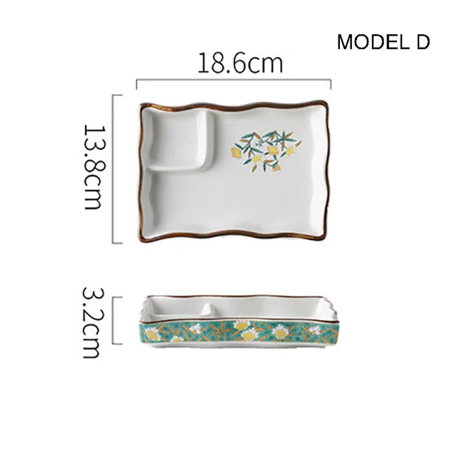 Dumpling plate sushi plate round square plate with soy sauce and vinegar partitioned snack plate ceramic plate for home use - V.I.P Digital Presence