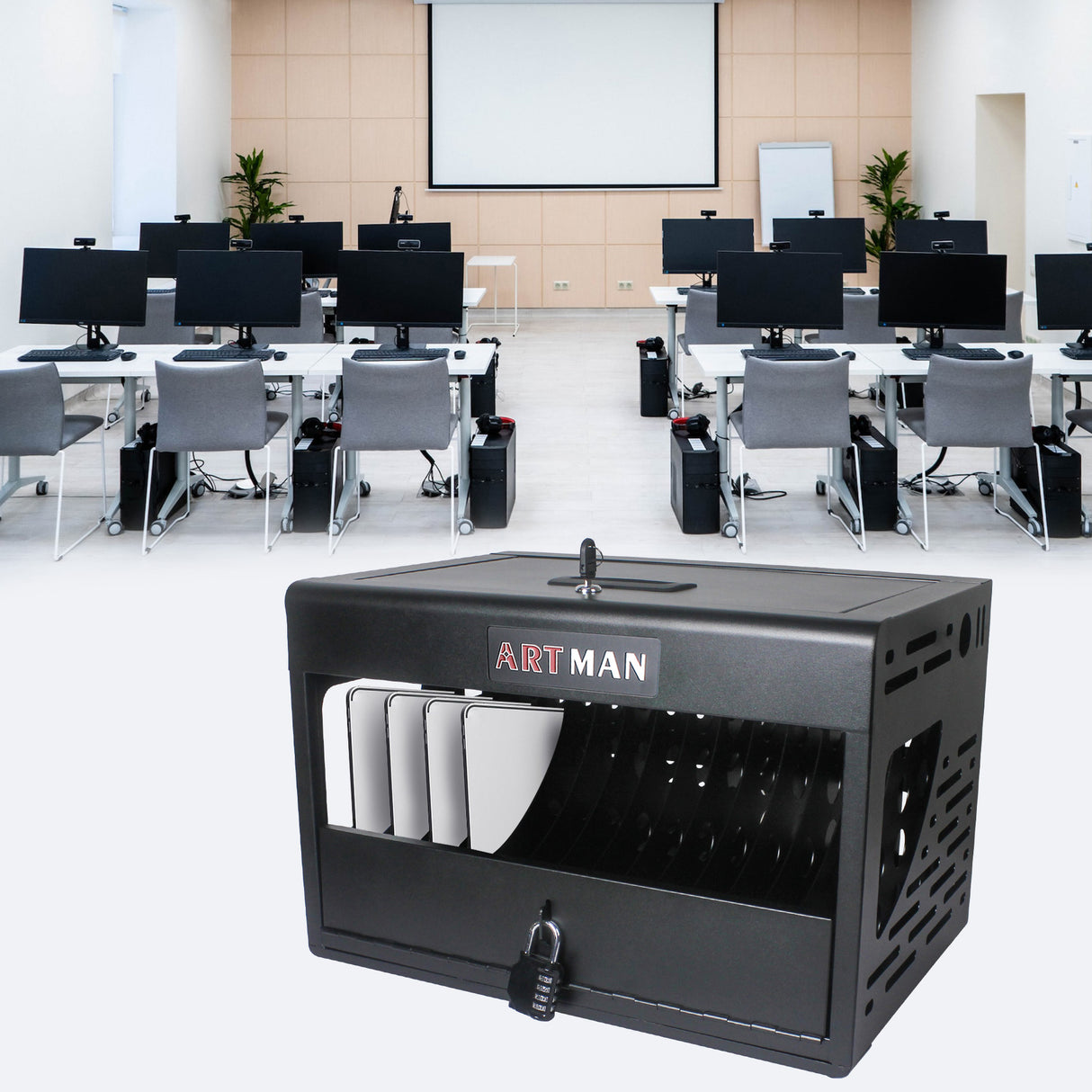 16 Bay Charging Cabinet for Laptop Chromebook Locking Charging Station-BLACK - V.I.P Digital Presence
